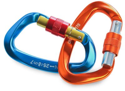 Two colorful carabiners to signal support for charities atHester Designs.