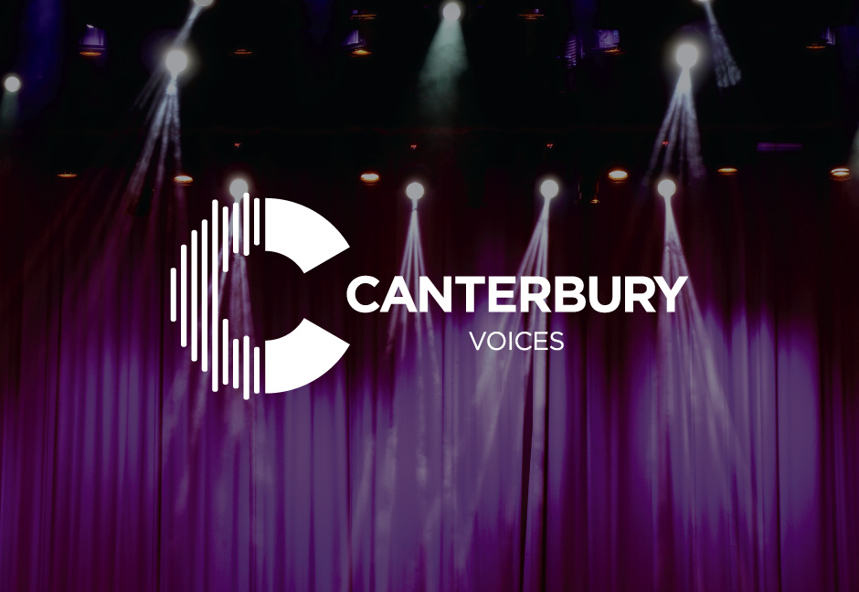Canterbury Voices Logo designed by Hester Designs displayed in front of a decorative background