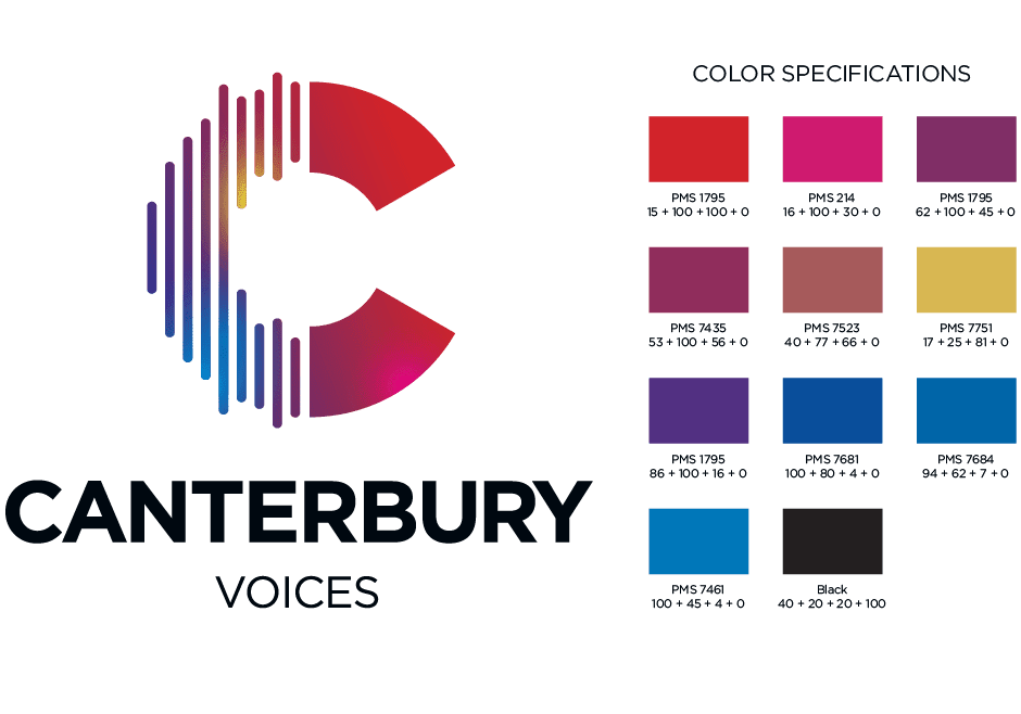 Canterbury Choral Society Logo with color specifications by Hester Graphics