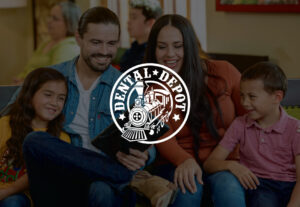 Dental Depot logo over decorative photo background