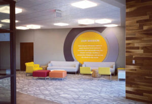 Faith Student Ministries mission signage in new dedicated space