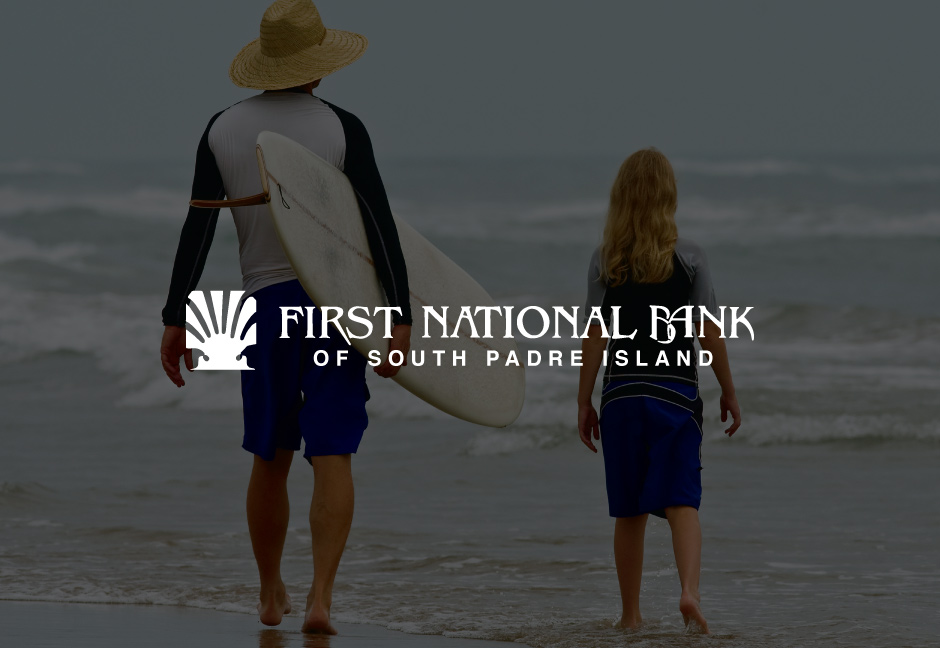 First National Bank of South Padre Island Logo over decorative background image