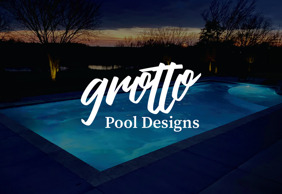 grotto pool designs logo over darkened decorative background