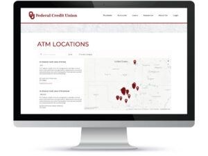 Hester Designs displays an iMac with an example ATM locator map for a credit union