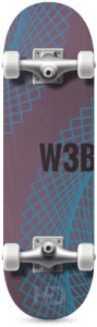 Hester Designs skateboard with web development graphics
