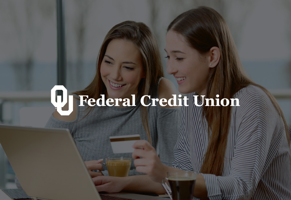 decorative background with OU federal credit union logo foregound