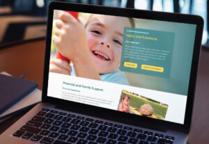 hearts for hearing page callout section displayed on MacBook screen