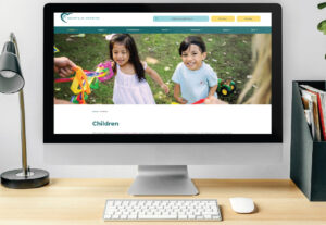 hearts for hearing children's page displayed on iMac screen