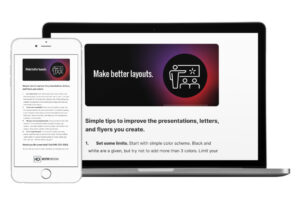 hester designs email newsletter for February 2023, mockup displayed on desktop computer and mobile phone.
