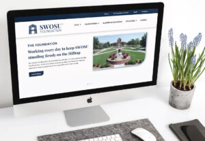 SWOSU Foundation home page displayed on iMac screen
