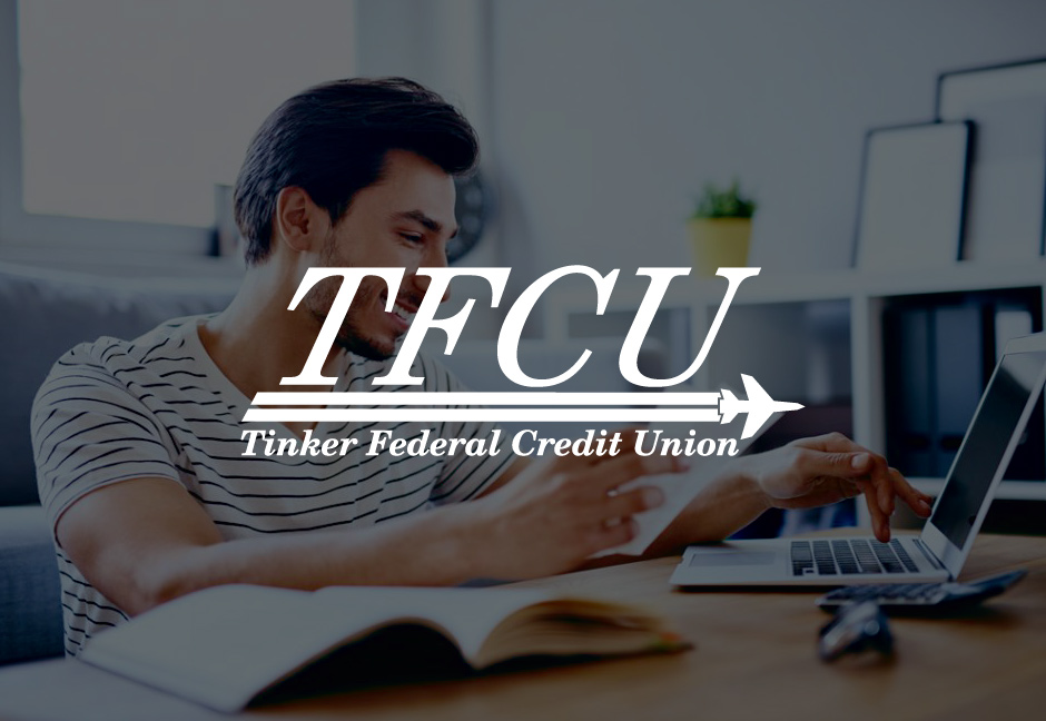 Decorative background with Tinker Federal Credit Union Logo foreground