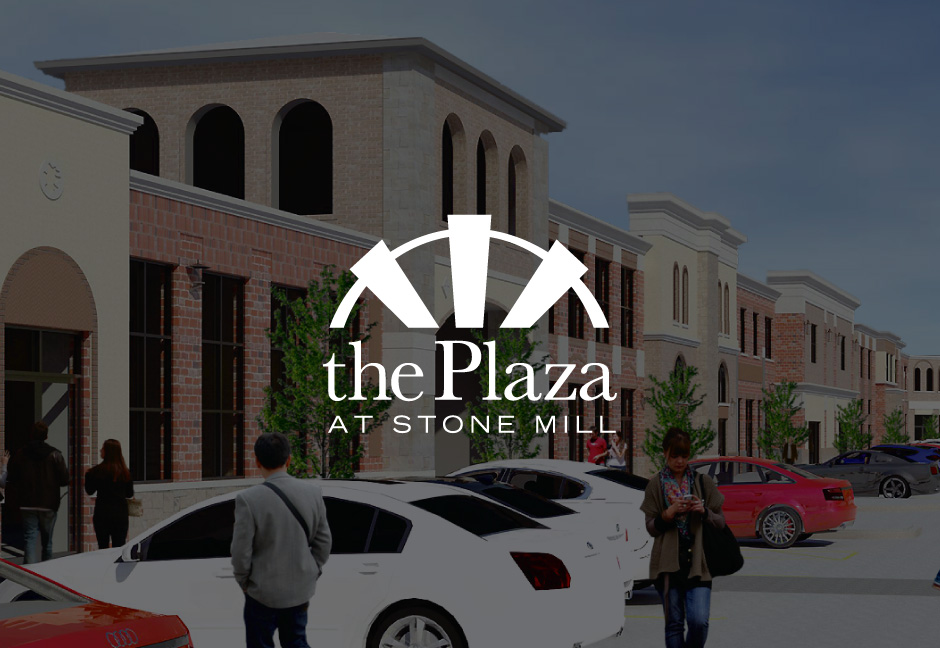 The Plaza at Stone Mill Logo on decorative background