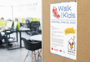 Ronald McDonald House Charities Oklahoma City Walk for Kids Poster displayed on office message board