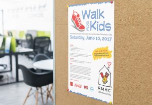 Ronald McDonald House Charities Oklahoma City Walk for Kids Poster displayed on office message board
