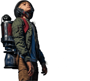 Young man with a rocket pack on. Hester Designs 20th Anniversary in 2022